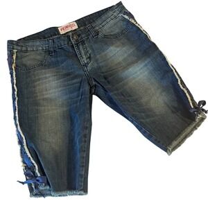 Fiorucci Bermuda Jean Shorts Women's US 10 Blue Denim Ribbon Bow NWOT Italian